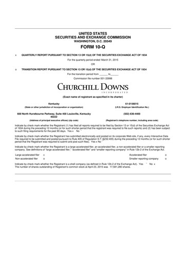 Thumbnail Churchill Downs 10-Q Quarterly Report FY 