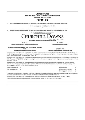 Thumbnail Churchill Downs 10-Q Quarterly Report FY 