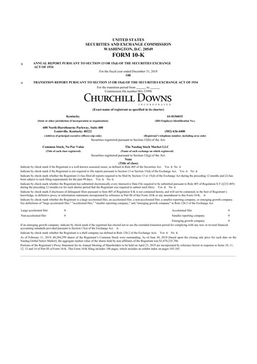 Thumbnail Churchill Downs 10-K Annual Report 2018