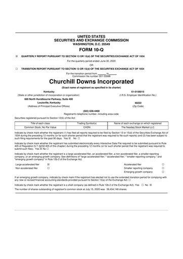 Thumbnail Churchill Downs 10-Q Quarterly Report FY 