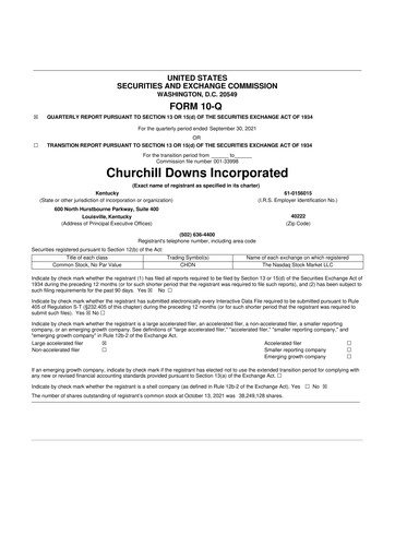 Thumbnail Churchill Downs 10-Q Quarterly Report FY 