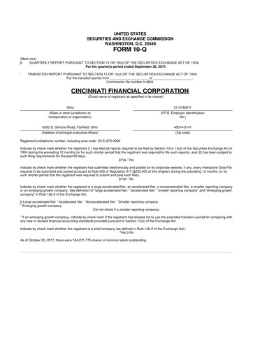 Thumbnail Cincinnati Financial
 10-Q Quarterly Report FY2017 