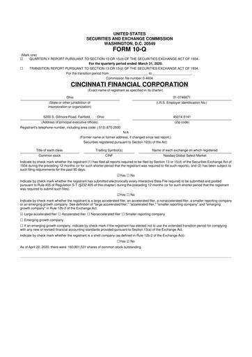 Thumbnail Cincinnati Financial
 10-Q Quarterly Report FY2020 