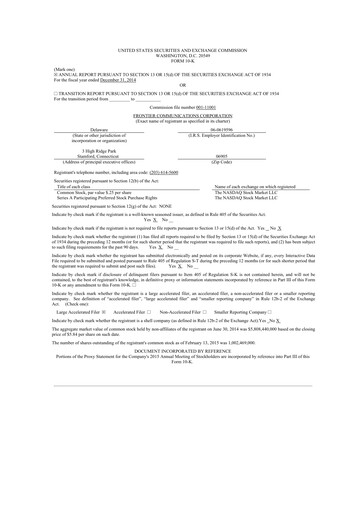 Thumbnail Frontier Communications 10-K Annual Report 2014