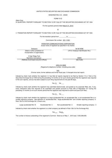 Thumbnail Frontier Communications 10-Q Quarterly Report FY2015 