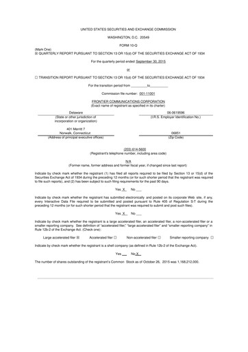 Thumbnail Frontier Communications 10-Q Quarterly Report FY2015 