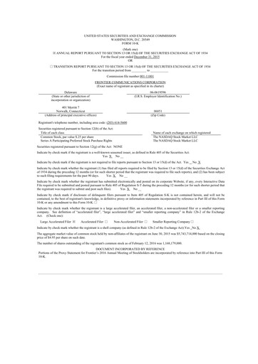 Thumbnail Frontier Communications 10-K Annual Report 2015