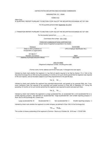 Thumbnail Frontier Communications 10-Q Quarterly Report FY2016 