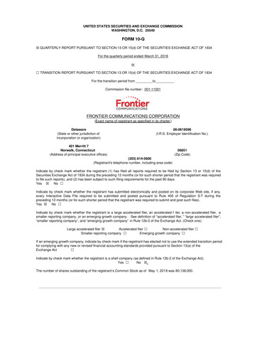 Thumbnail Frontier Communications 10-Q Quarterly Report FY2018 