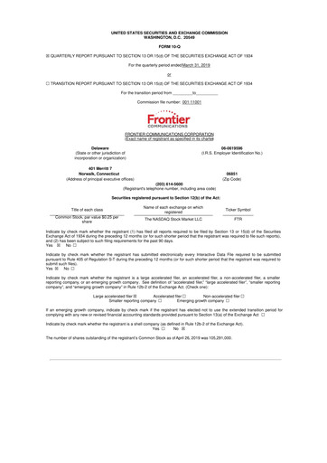 Thumbnail Frontier Communications 10-Q Quarterly Report FY2019 