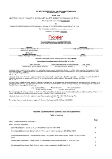 Thumbnail Frontier Communications 10-Q Quarterly Report FY2019 