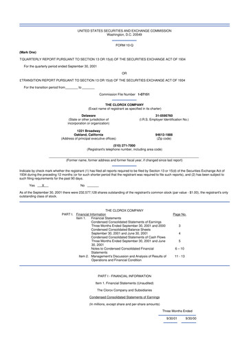 Thumbnail Clorox 10-Q Quarterly Report FY 