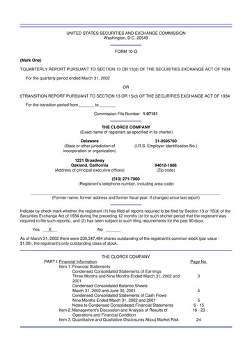 Thumbnail Clorox 10-Q Quarterly Report FY 