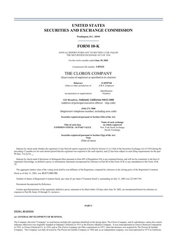 Thumbnail Clorox 10-K Annual Report 