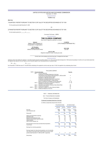 Thumbnail Clorox 10-Q Quarterly Report FY2003-02-12 