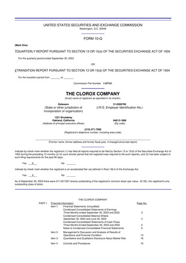 Thumbnail Clorox 10-Q Quarterly Report FY 