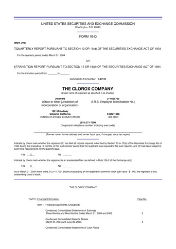 Thumbnail Clorox 10-Q Quarterly Report FY 