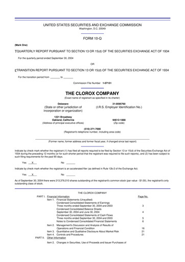 Thumbnail Clorox 10-Q Quarterly Report FY 