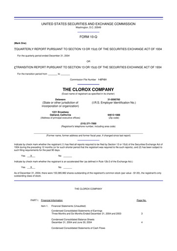 Thumbnail Clorox 10-Q Quarterly Report FY 