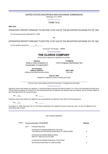 Thumbnail Clorox 10-Q Quarterly Report FY 