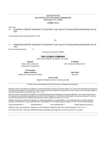 Thumbnail Clorox 10-Q Quarterly Report FY2017 