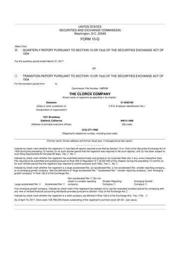 Thumbnail Clorox 10-Q Quarterly Report FY2017 