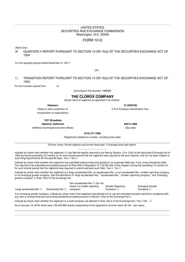 Thumbnail Clorox 10-Q Quarterly Report FY2018 