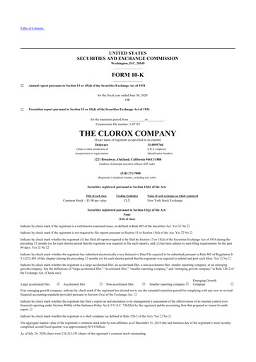 Thumbnail Clorox 10-K Annual Report 2020