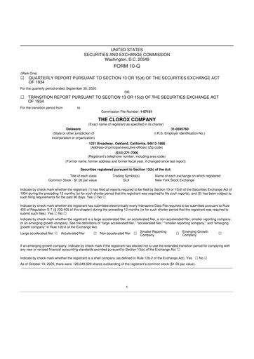 Thumbnail Clorox 10-Q Quarterly Report FY2021 