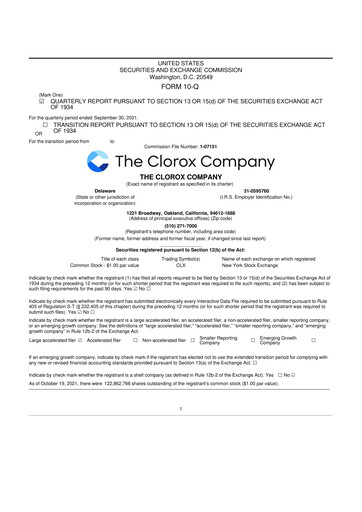 Thumbnail Clorox 10-Q Quarterly Report FY2022 