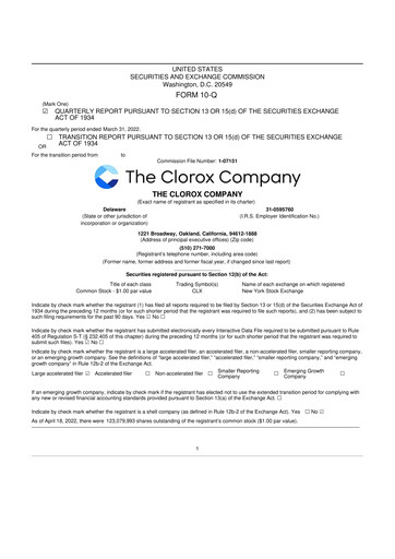 Thumbnail Clorox 10-Q Quarterly Report FY2022 