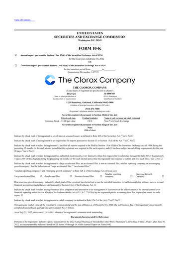 Thumbnail Clorox 10-K Annual Report 2022
