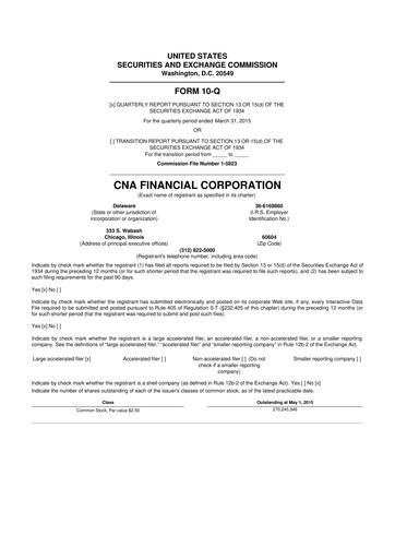 Thumbnail CNA Financial 10-Q Quarterly Report FY2015 