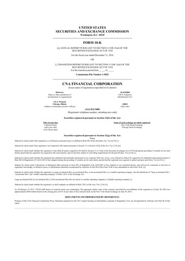 Thumbnail CNA Financial 10-K Annual Report 2016