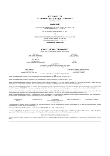 Thumbnail CNA Financial 10-K Annual Report 2017