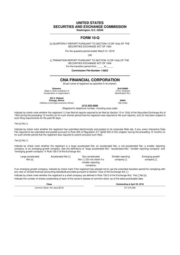 Thumbnail CNA Financial 10-Q Quarterly Report FY2018 