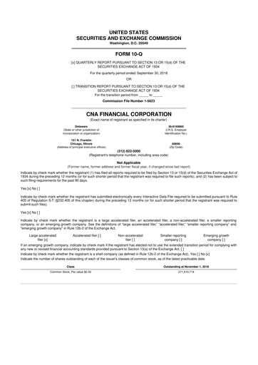 Thumbnail CNA Financial 10-Q Quarterly Report FY2018 