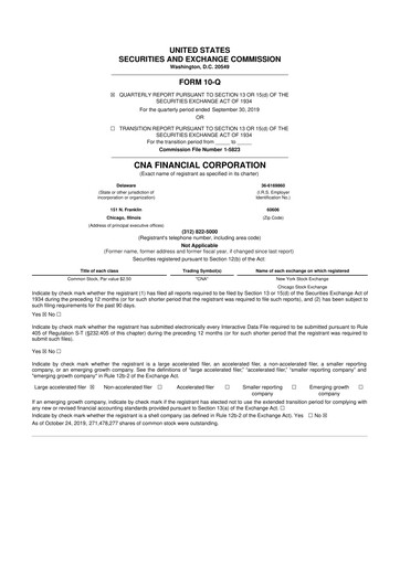 Thumbnail CNA Financial 10-Q Quarterly Report FY2019 