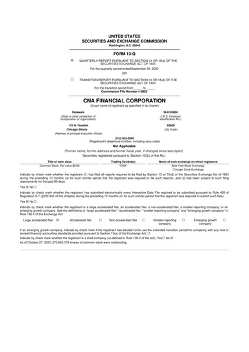 Thumbnail CNA Financial 10-Q Quarterly Report FY2022 