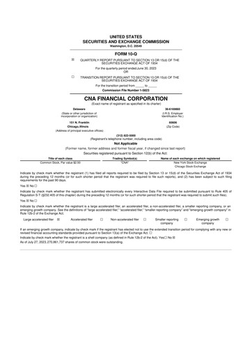 Thumbnail CNA Financial 10-Q Quarterly Report FY2023 