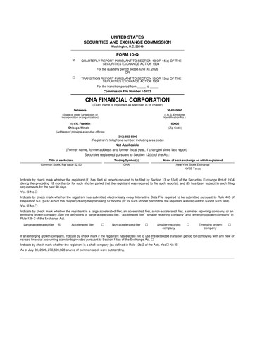 Thumbnail CNA Financial 10-Q Quarterly Report FY2026 