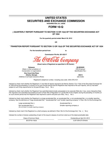 Thumbnail Coca-Cola 10-Q Quarterly Report FY2012 