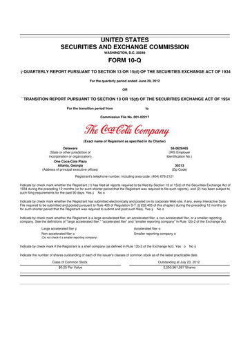 Thumbnail Coca-Cola 10-Q Quarterly Report FY2012 