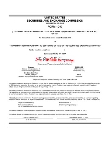 Thumbnail Coca-Cola 10-Q Quarterly Report FY2014 