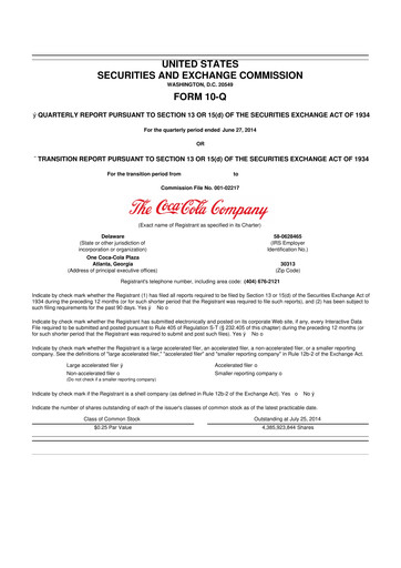 Thumbnail Coca-Cola 10-Q Quarterly Report FY2014 
