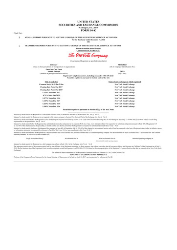 Thumbnail Coca-Cola 10-K Annual Report 2016