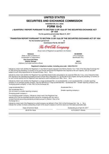 Thumbnail Coca-Cola 10-Q Quarterly Report FY2017 