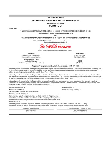 Thumbnail Coca-Cola 10-Q Quarterly Report FY2017 