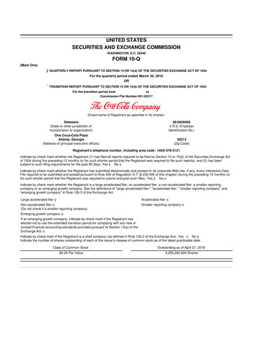 Thumbnail Coca-Cola 10-Q Quarterly Report FY2018 