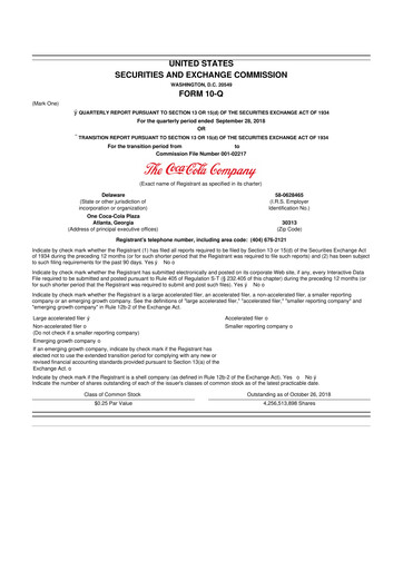 Thumbnail Coca-Cola 10-Q Quarterly Report FY2018 